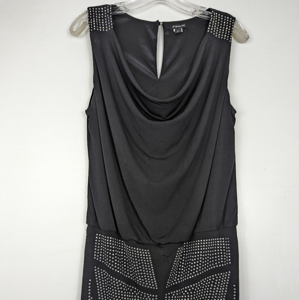 NIKIBIKI Studded Stretch Top Black Sleeveless Rouched Hip Size Large box 1